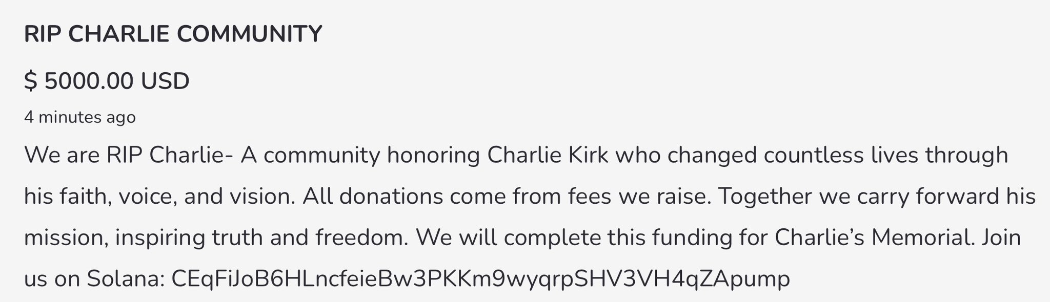 $5,000 donation proof from Charlie Kirk's Memorial