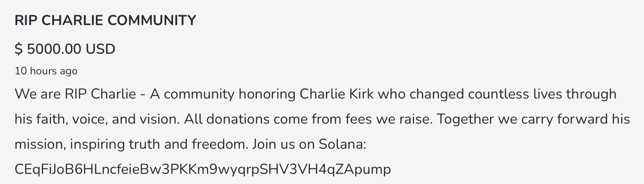 $5,000 donation proof from Charlie Kirk's Memorial